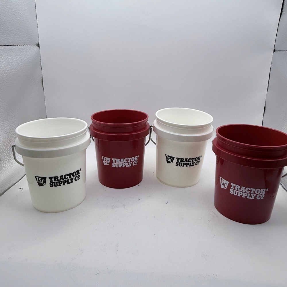 Tractor Supply Co Mini Bucket Set Red & White Plastic Pails‎ 4 Pack